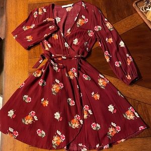 Red ASTR floral wrap dress